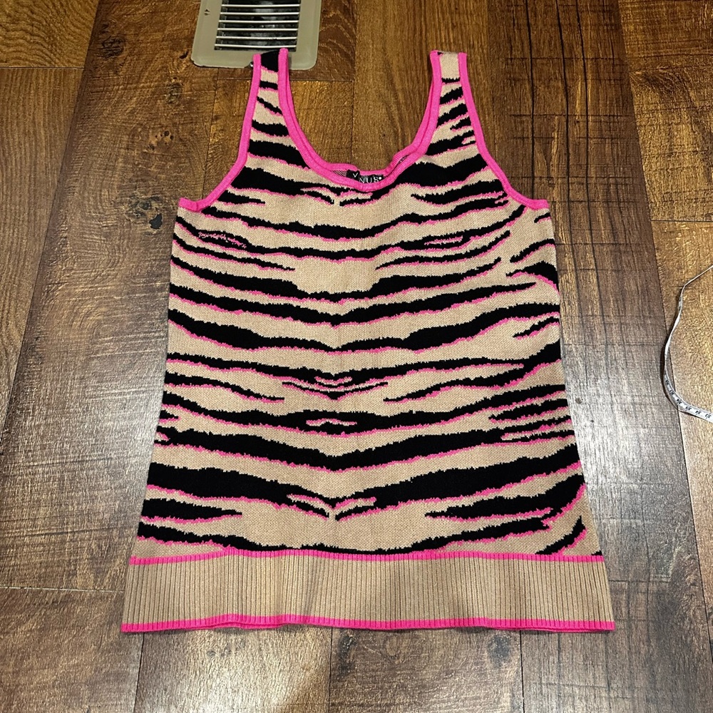 VENUS Beige and Black Zebra Tank with Hot Pink Trim